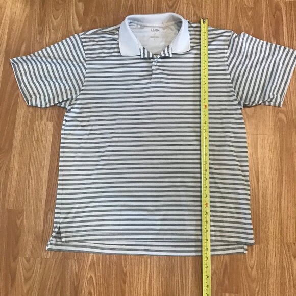 Izod Mens Cool FX Striped Polo Shirt Size L Gray & White Golf - Picture 5 of 6
